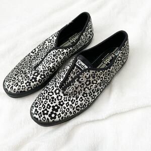 Keds blacks and silver floral sneakers laceless slip on size 8